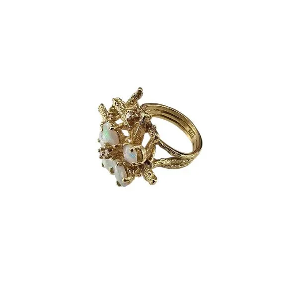 18K Yellow Gold Opal and Diamond Ring Size 5.5 #23551 - Picture 4 of 8